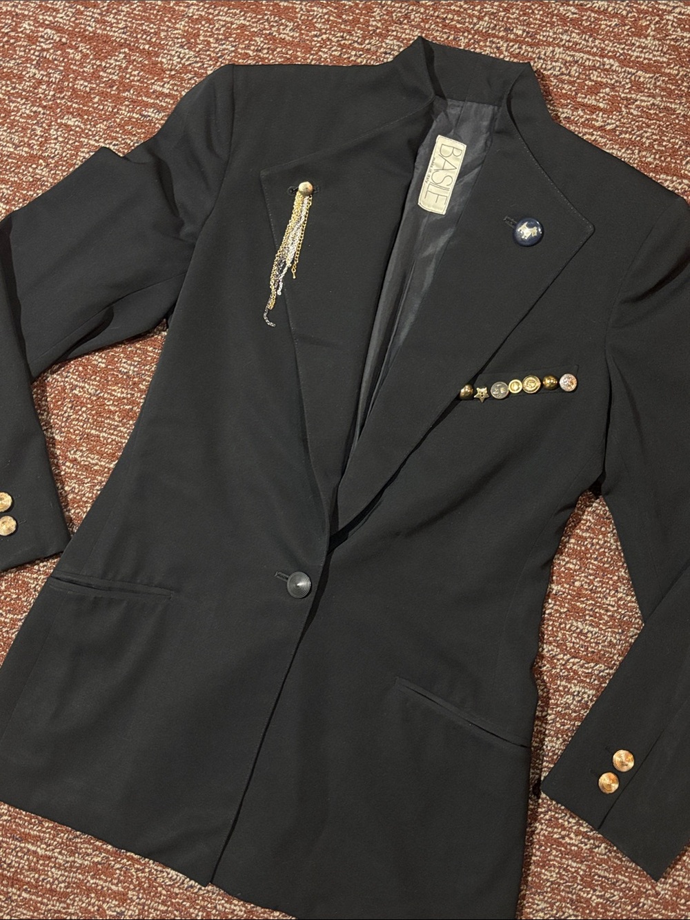 KB blazer one of a kind fitted long slim mixed metallic military wool structured